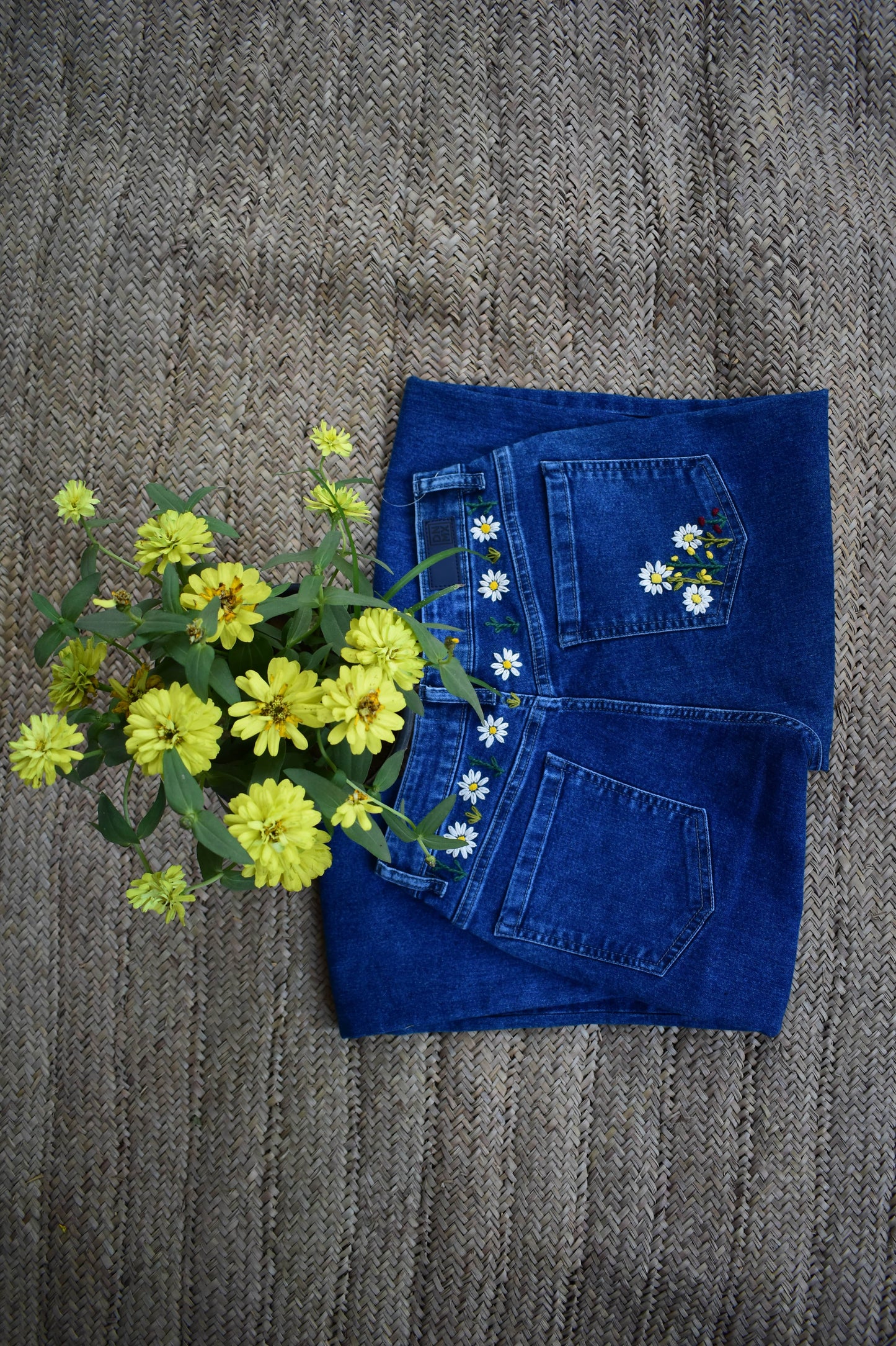 Product Description
To prolong the life of your denim garments, always wash them inside out at low temperature with similar colours. In this way, we can help reduceBlue Embroidered Jeans