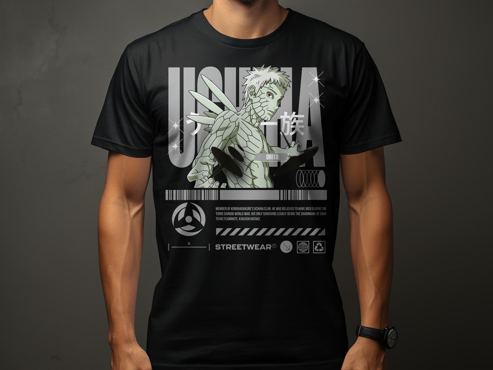 Embrace the legendary aura of OBITO Uchiha from Naruto with our exclusive anime t-shirt. Crafted from 100% cotton, it offers unparalleled comfort and durability. SliUCHIHA OBITO STREETWEAR -Unisex