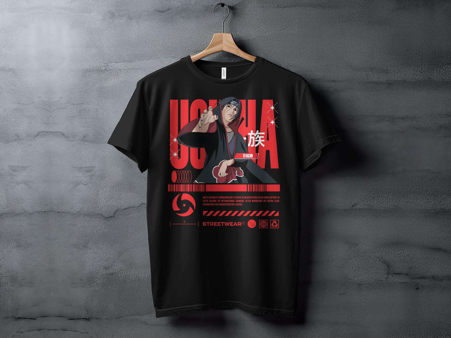 "Channel the legendary Uchiha Itachi's essence with our streetwear-inspired Unisex T-Shirt design! Crafted from 100% cotton and weighing 180gsm, this tee guarantees UCHIHA ITACHI STREETWEAR -Unisex