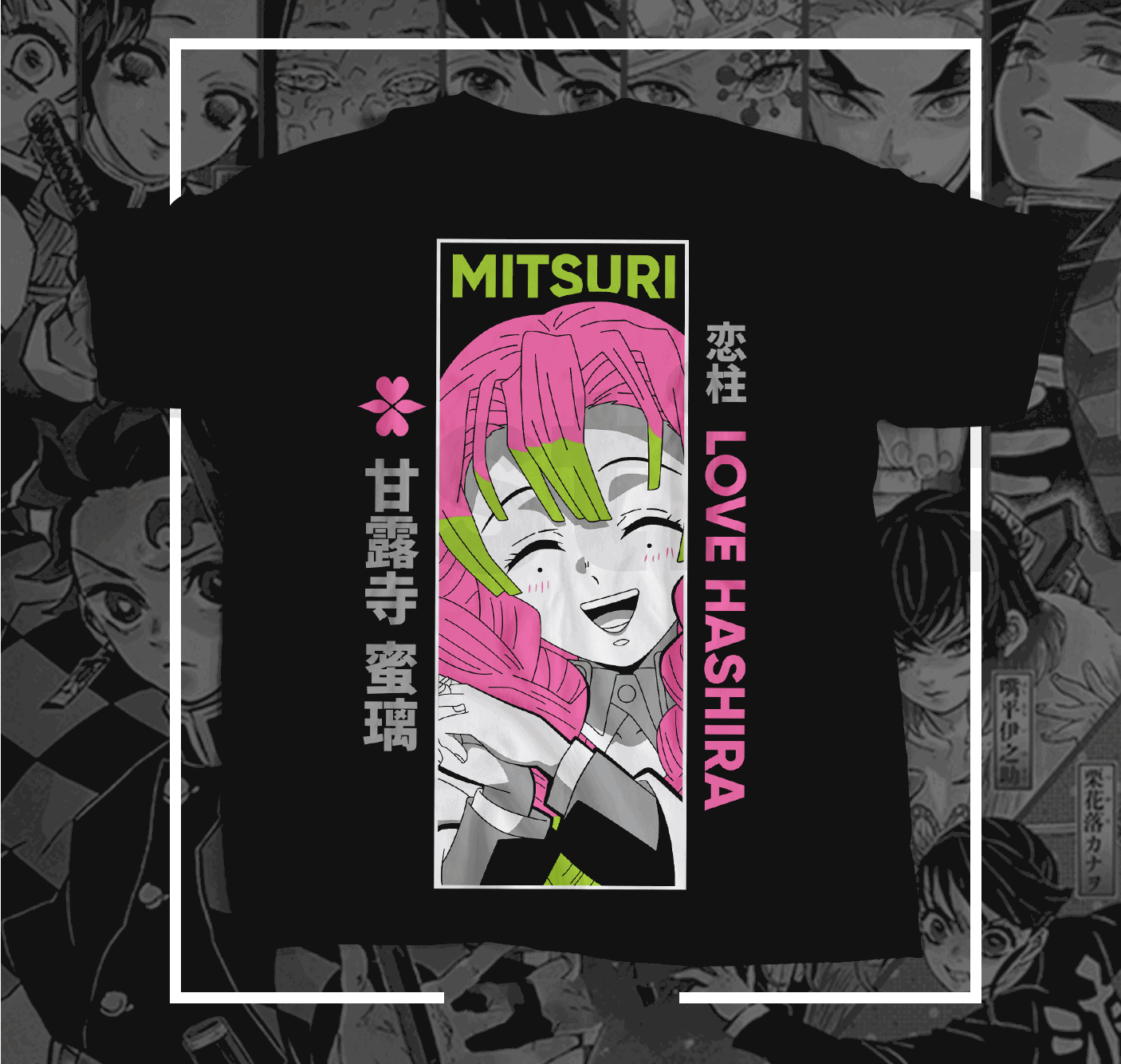 "Unleash the elegance of Mitsuri with our exclusive DEMON SLAYER printed t-shirt! Crafted on 180GSM 100% cotton with a luxurious bio finish, this premium-quality garMITSURI -DEMON SLAYER-Unisex