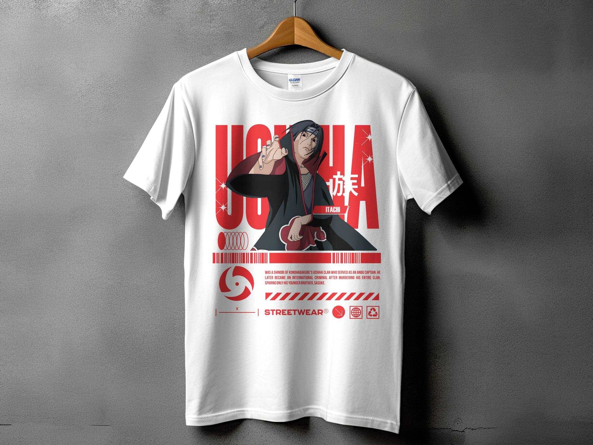 "Channel the legendary Uchiha Itachi's essence with our streetwear-inspired Unisex T-Shirt design! Crafted from 100% cotton and weighing 180gsm, this tee guarantees UCHIHA ITACHI STREETWEAR -Unisex