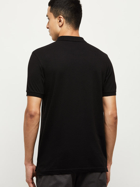 Men Black Polo Collar T-shirt
