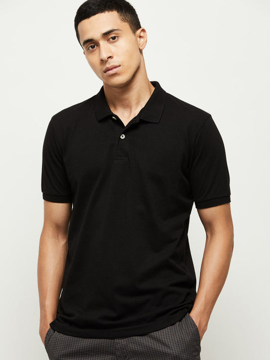 Men Black Polo Collar T-shirt