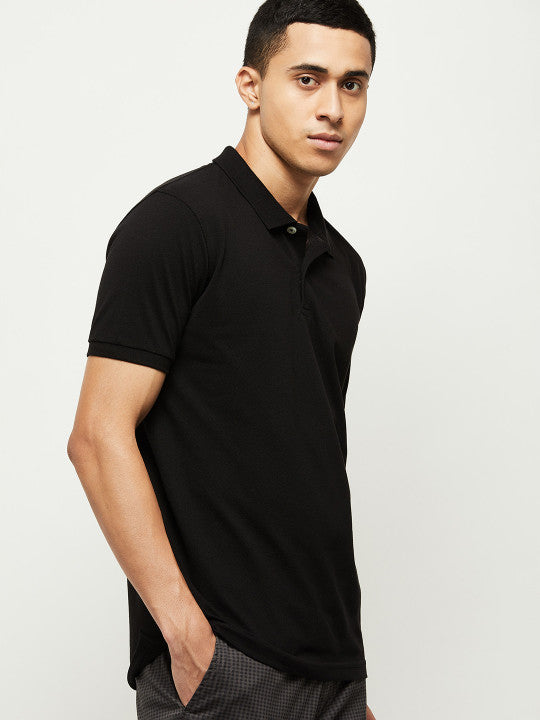 Men Black Polo Collar T-shirt