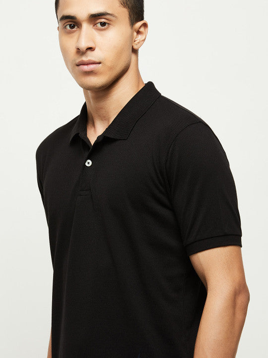Men Black Polo Collar T-shirt