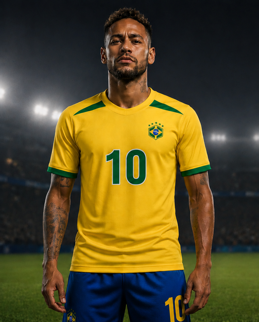 Person wearing a yellow soccer jersey with the number 10 on a sports field.