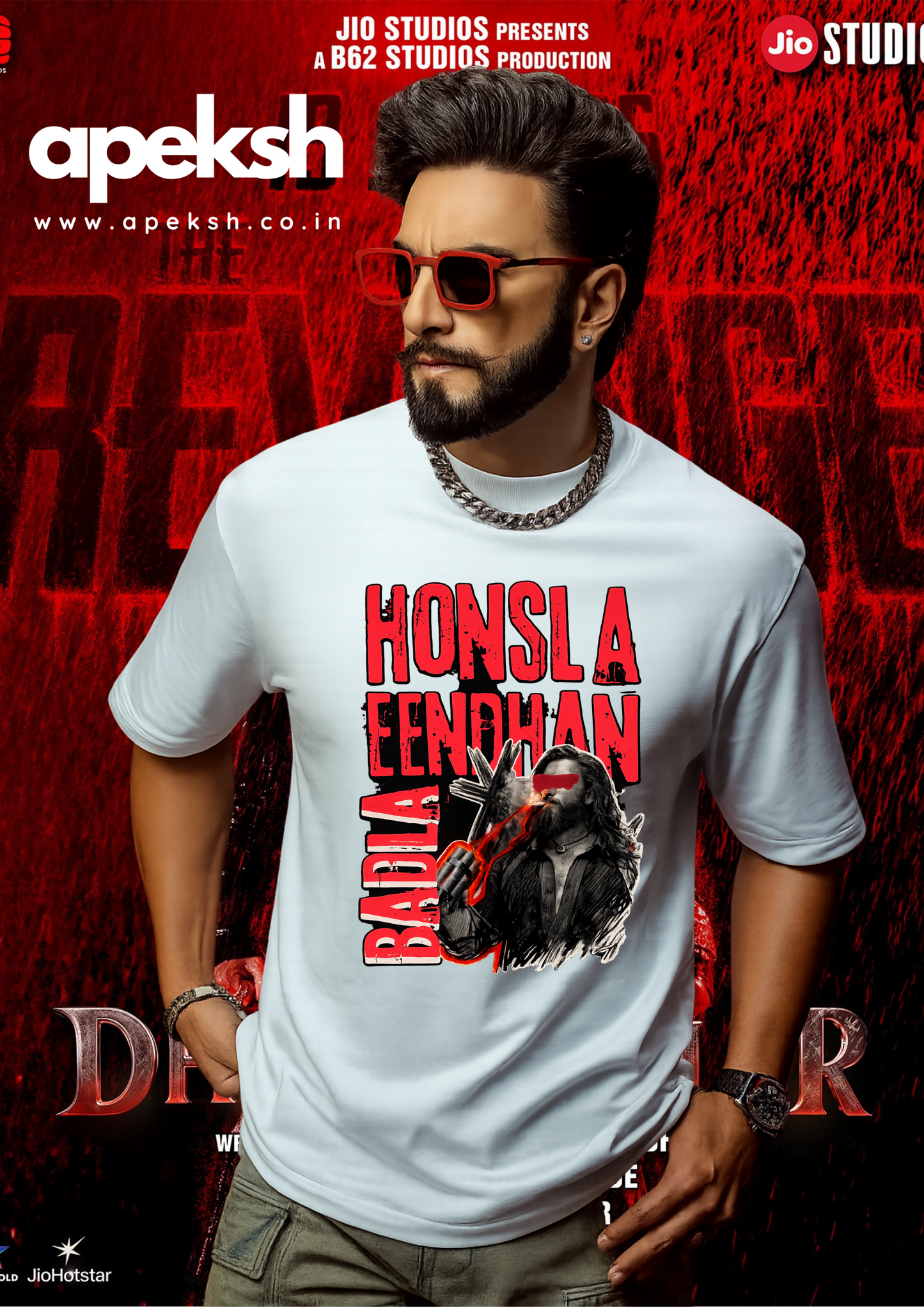 Ranveer Singh Dhurandhar Men Oversized Round-Neck Graphic T-Shirt