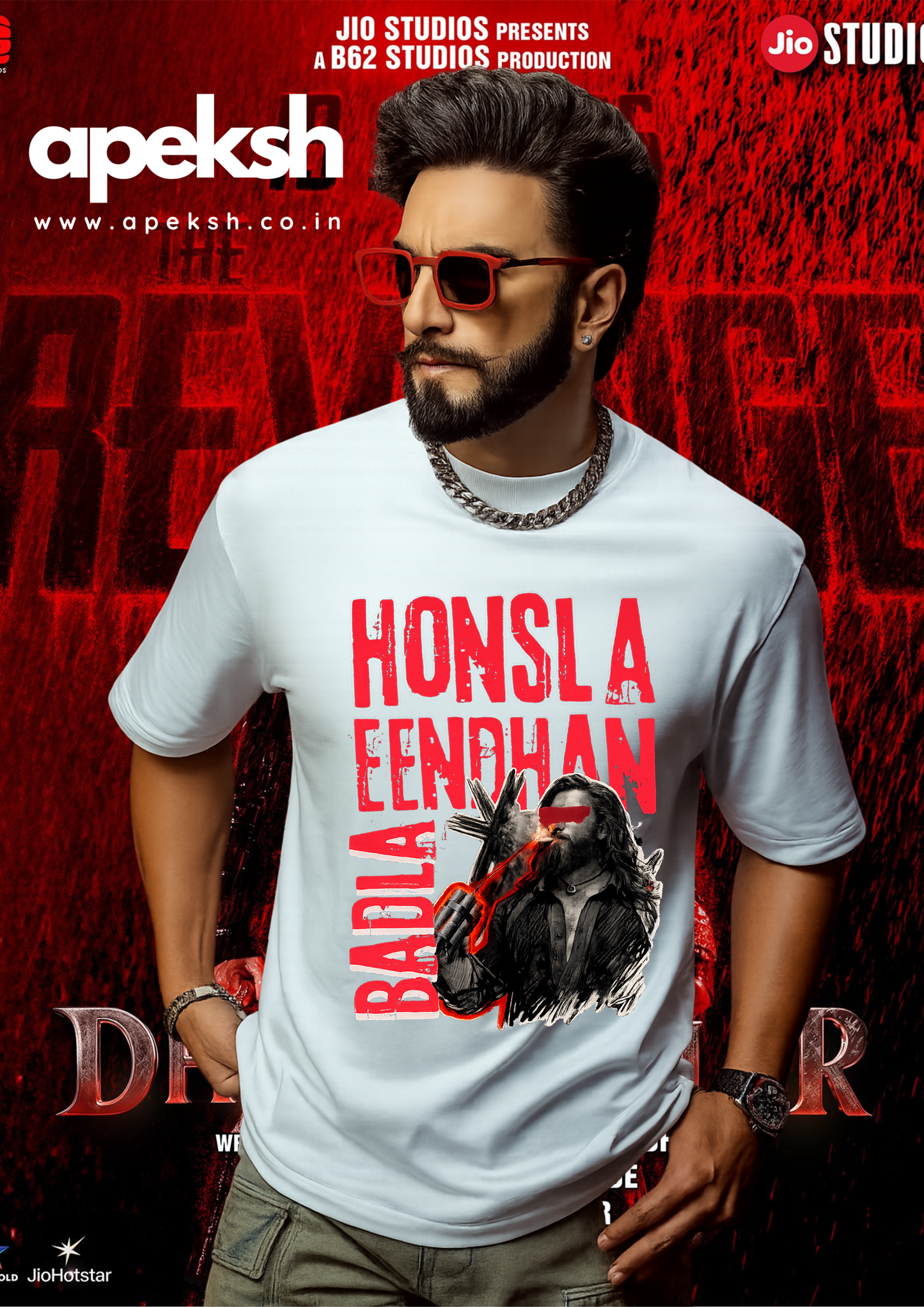 Ranveer Singh Dhurandhar Men Oversized Round-Neck Graphic T-Shirt
